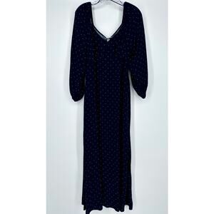 A New Day Women's Polka Dot Midi Dress Size Medium Black Long Sleeve V-Neck NWT